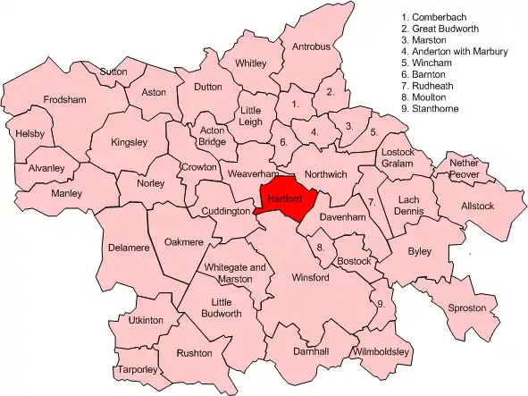 Hartford (rot) innerhalb des früheren Boroughs Vale Royal