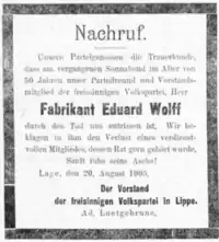 Nachruf der Freisinnigen Volkspartei