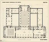 Blunck: Entwurf für das Kaiser-Wilhelm-Volkshaus, Grundriss des Obergeschosses (1917)