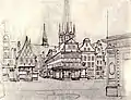 Die Kreuzung Kohlmarkt/Hinter St. Petri/Holstenstraße/Schüsselbuden, gesehen vom Schüsselbuden, 1871