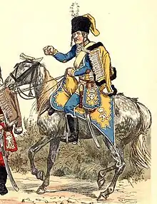 Preußischer Hussar um 1763, die Säbeltasche mit Monogramm Friedrich II.