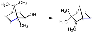 Übersichtsreaktion der Synthese von Camphenen aus Isoborneol
