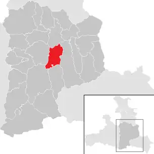 Lage der Gemeinde Wagrain (Pongau) im Bezirk St. Johann im Pongau (anklickbare Karte)