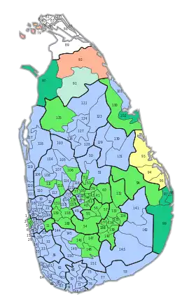 Stimmenstärkste Parteien in den 160 Stimmbezirken:﻿People’s Alliance (PA)﻿United National Party (UNP)﻿Tamil United Liberation Front (TULF)﻿Sri Lanka Muslim Congress (SLMC)﻿SLMC, Wahlbeteiligung 4–5 % (Bezirk 88-Jaffna, 91-Vavuniya)﻿EPDP (Bezirk 79-Kayts), bzw.  DPLF (Bezirk 92-Mannar)﻿Wahlbeteiligung 0 bis 1,1 %