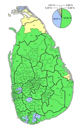Mehrheiten in den 160 Stimmbezirken:﻿Jayawardene (UNP)﻿Kobbekaduwa (SLFP)﻿Ponnambalam (ACTC)