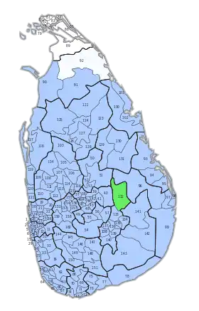 Mehrheiten in den 160 Stimmbezirken:﻿Kumaratunga, Wahlbeteiligung >60 %﻿Kumaratunga, Wahlbeteiligung 30 %﻿Kumaratunga, Wahlbeteiligung 1–2 %﻿Kumaratunga, Wahlbeteiligung 0–1 %﻿Dissanayake