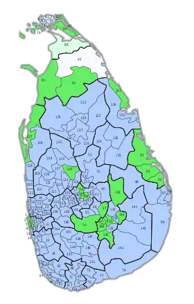 Mehrheiten in den 160 Stimmbezirken:﻿Kumaratunga﻿Kumaratunga, Wahlbeteiligung 2,3 %﻿Wickremesinghe﻿Wickremesinghe, Wahlbeteiligung 3,8 %