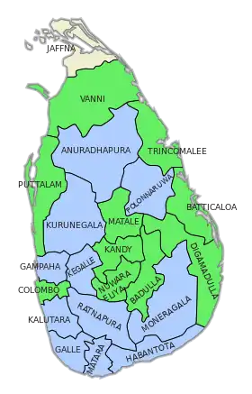 Absolute oder relative Mehrheiten in den 22 Wahlkreisen:﻿Mahinda Rajapaksa﻿Ranil Wickremesinghe﻿Mehrheit für Ranil Wickremesinghe, bei extrem niedriger Wahlbeteiligung (unter 0,2 %)