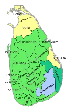 Mehrheiten (stimmenstärkste Parteien) in den 22 Wahlkreisen:﻿United National Front (UNF)﻿People’s Alliance (PA)﻿Tamil National Alliance (TNA)﻿Sri Lanka Muslim Congress (SLMC)