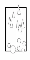 Waldsymbolik von Erich Henschel, Dreieckssymbole für Nadelwald, Kreissymbol für Laubwald.