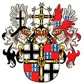 Hochmeister-Wappen des Walther von Cronberg, u. a. blaue Eisenhutfeh.