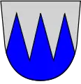 Drei blaue Spitzen auf silbernem Grund, abgeleitet vom Wappen der Familie Marschalck von BachtenbrockKranenburg/Niedersachsen
