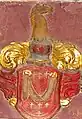 Gewendetes Bellersheim Wappen als Ahnenwappen am Epitaph von Christoffel Eitel von Schutzbar und Frau aus der Evangelischen Kirche in Treis an der Lumda