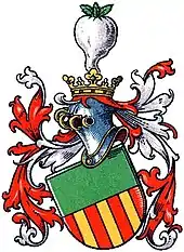 Wappen derer von Brent, mit Rübe als Helmzier