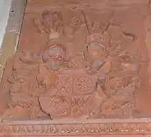 Wappen auf einem Epitaph für sieben Kleinkinder der Familie von Daun-Falkenstein in der Klosterkirche Marienthal, um 1580