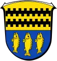 Ortswappen von Rückingen mit den Rückinger Balken und den Fischen aus dem Wappen der Herren von Fargel