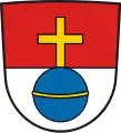 Schwabmünchen – Geteilt von Rot und Silber; darauf ein Gemarkungszeichen in Form eines blauen Reichsapfels mit goldenem Kreuz und goldenem Reif