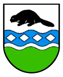 Wappen der ehemaligen Gemeinde Bobritzsch. Die neue Gemeinde Bobritzsch-Hilbersdorf führt auch einen Biber in ihrem Wappen.