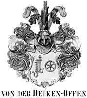Das Wappen der dritten Linie ist seit 1732 eine Vereinigung der beiden Familien von der Decken und von Offen. Das Wappen der Familie von Offen ist ein rotes Rad mit sechs Speichen auf silbernem Grund. Der Freiherrentitel in der dritten Linie hatte Bestand von 1885 bis 1969.