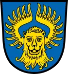 In Blau ein geflügelter hersehender goldener Löwenkopf (Alteglofsheim)