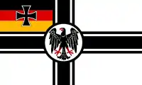 Angenommene, aber nicht verwendete Reichskriegsflagge von 1919 mit gesetzlich noch nicht festgelegtem Reichsadler nach einem Entwurf von Emil Doepler