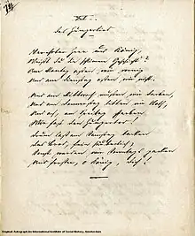 Autograph des Textes zum Gedicht "Hungerlied" von  Georg Weerth (1822–1856)