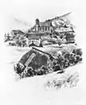 Kirche und Umgebung um 1900.