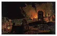 Conrad Westermayr: Beschießung der Stadt und brennende Vorstadt beim Abzug der Franzosen in der Nacht vom 30. auf den 31. Oktober 1813.
