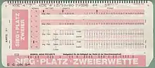 Wettkarte für Sieg, Platz und Zweierwetten