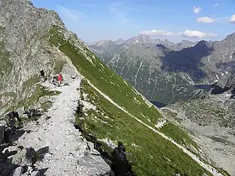 Blick vom Pass in das Tal Dolina Rybiego Potoku