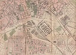 Stadtplan von 1900Vorstädte am südl. Gürtel,mit den Gemeindebezirken:Wieden (IV),Favoriten (X),Simmering (XI)