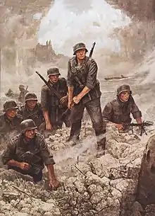 Übergang am Oberrhein, Ölgemälde von Wilhelm Sauter, 1942 auf der Großen Deutschen Kunstausstellung gezeigt