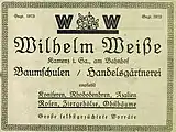 Anzeige für Wilhelm Weißes Baumschule im Adressbuch der Amtshauptmannschaft Kamenz 1926 (nach seinem Tod)