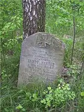 Einzelne Gräber in Wólka Łasiecka: Ernst Harder, gef. 13. Februar 1915 (kurz vor dem Ende) in Nieborów, 5 Batterie des 1. Garde-Reserve-Feldartillerie-Regiment