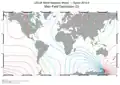 Missweisung:Das örtliche magnetisch Nord kann erheblich von geographisch Nord abweichen. Dargestellt ist die Missweisung für das Jahr 2010.