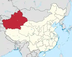 Lage von شىنجاڭ ئۇيغۇر ئاپتونوم رايونىXinjang Uyƣur Aptonom Rayoni (Uigurisch) in China