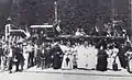 Geschmückte Lok des Eröffnungszuges in Großhollenstein, 15. Juli 1896