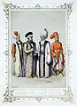 «Yeniçeri Ağası. Reis Efendi. Şeyhülislam. Çavuşbaşı Şatırı» (Türkische Würdenträger), Farblithografhie, um 1850