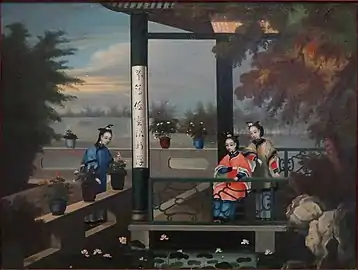Youqua, vor 1844. Damen um ein Becken sitzend. Öl auf Leinwand, 45 × 60 cm.