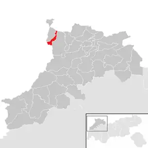 Lage der Gemeinde Zöblen im Bezirk Reutte (anklickbare Karte)