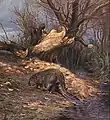 Biber schneidet Baum (Gemälde 1911 - Detail)