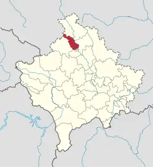 Lage der Gemeinde Zvečan im Kosovo (anklickbare Karte)
