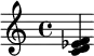  \relative c' { <c d es f> } 