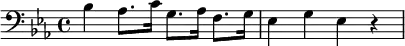 {\set Staff.midiInstrument = #"glockenspiel" \clef bass \key es \major bes4 as8. c'16 g8. as16 f8. g16 es4 g es r}