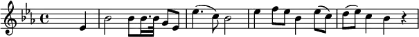 {\key es \major \time 4/4 \skip2. es'4 bes'2 bes'8 bes'16. bes'32 g'8 es' es''4.( c''8)  bes'2 es''4 f''8 es'' bes'4 es''8( c'') d''( es'') c''4 bes' r4}