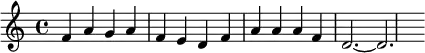 {\time 4/4 f'4 a' g' a' f' e' d' f' a' a' a' f' d'2.~d'2.}