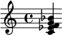  \relative c' { <c es f g bes> } 