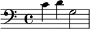 {\set Staff.midiInstrument = #"Glockenspiel" \clef bass \time 4/4 c'4 d' g2}