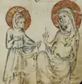 Jesus überreicht Maria das Wasser in seinem Schoss.