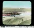 Eine Photo aus dem Jahr 1914 aus dem Dreikaisereck mit dem Sicht aus dem deutschen Ufer der Przemsza in österreichischen Richtung auf Jęzor bzw. Dąbrowa
